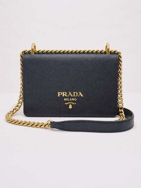 Authentic Prada Saffiano Leather Chain Crossbody Mini Bag Black